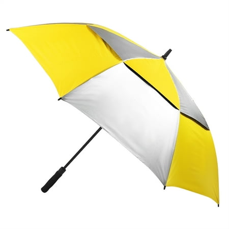 WeGuard 60 Double Canopy Large Golf Umbrella, Automatic Open Windproof Sun&Rain UV Sun Protection, Yellow&Silver