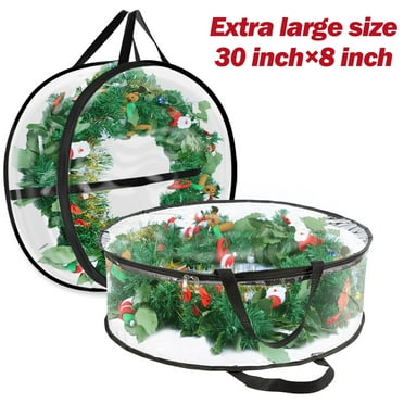 WeGuard Christmas Wreath Storage Container 30 Inch Clear Wreath Storage Bags Wreath Bags with Dual Zippers and Handles for Xmas, Thanksgiving, Festival Wreath Storage