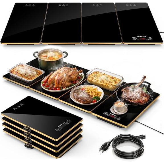 WeGuard Electric Warming Tray, 4-in-1 Food Warmers for Parties Buffet35"x15" Tempered Glass, 8 Temps & Timer, Modular Plates For Catering/ Parties/ Gatherings, Replace Chafing Dishes, Easy Clean