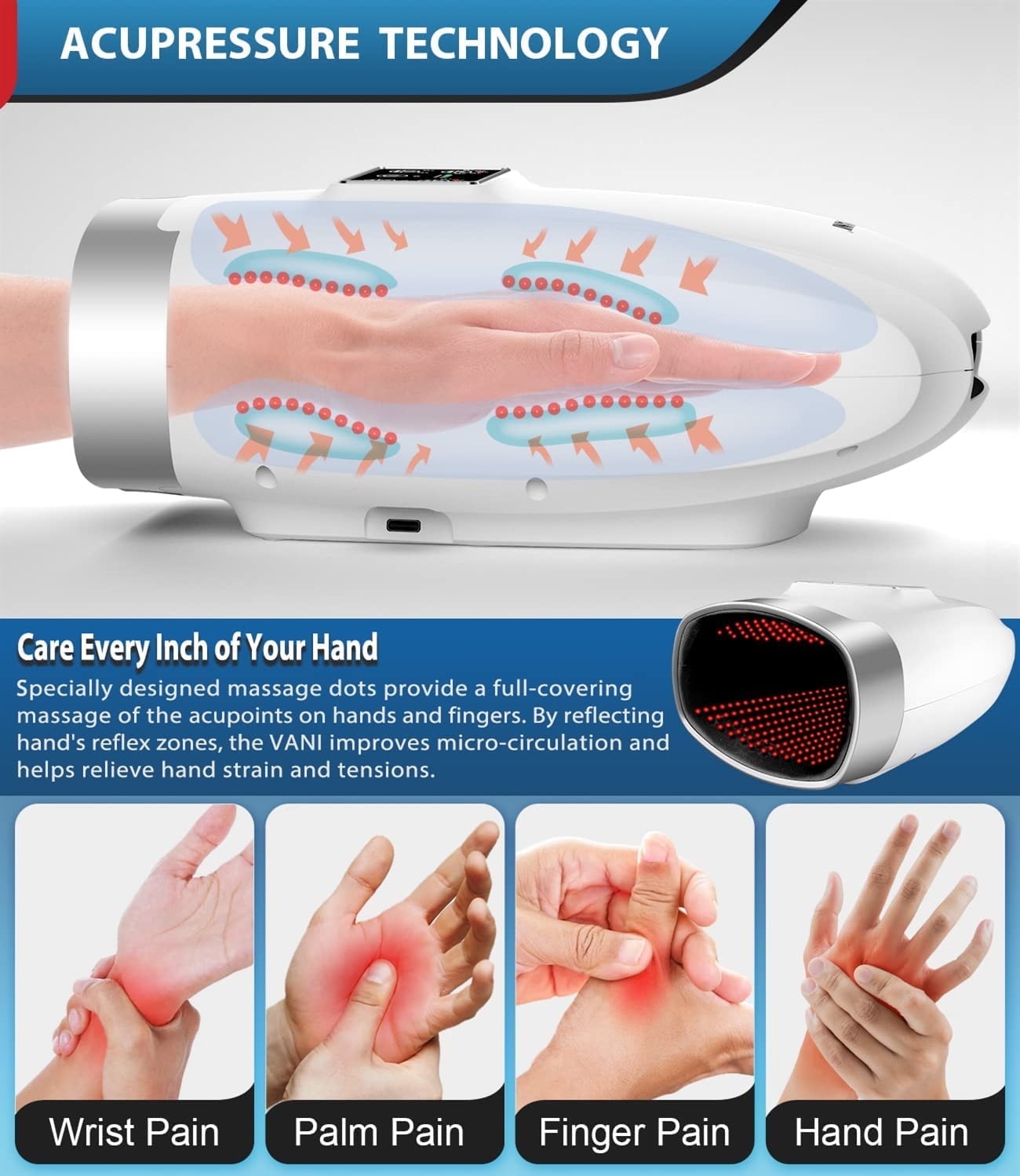 WeGuard Hand Massager Machine - Rechargeable Cordless Carpal
