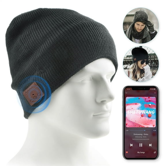 WeGuard Men Women Bluetooth Beanie , Wireless Beanie Hat , with Headphone Winter Knit Cap Headset with Built-in Mic Washable , Unisex Christmas Gift