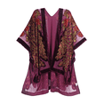 thumbnail image 1 of Women's Velvet Kimono Bohemian Short Peacock Open Wool Sweater, Beach Set Sweater, Holiday Leisure Open Wool Shawl (Wine Red), 1 of 8