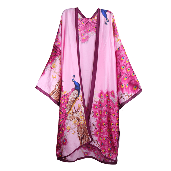 WeHello Women's shirt peacock print kimono long style clothes summer casual swimsuit cardigan