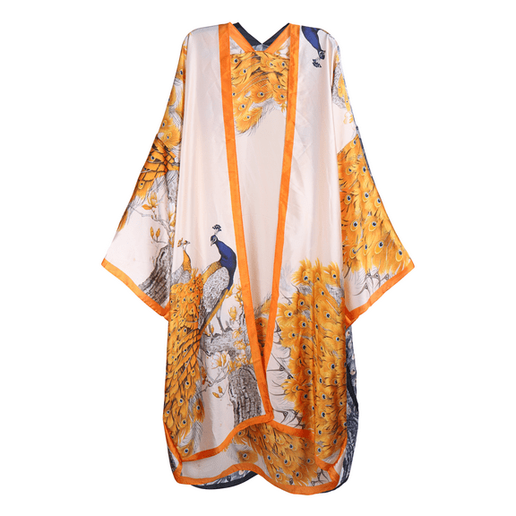 WeHello Women's shirt peacock print kimono long style clothes summer casual swimsuit cardigan