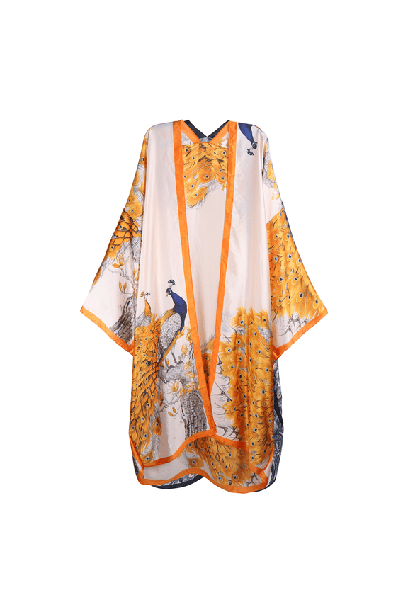 Women's shirt peacock print kimono long style clothes summer casual swimsuit cardigan