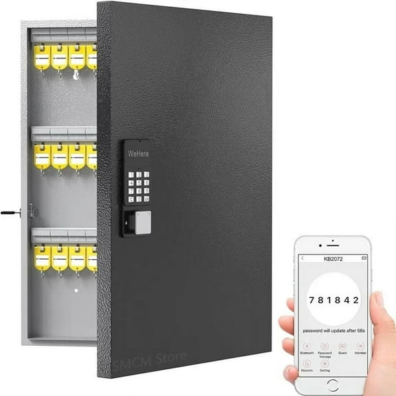 WeHere 72 Key Lock Box, Intelligent Wall Mounted Key Storage Cabinet,OTP/APP Bluetooth/fixed Code Unlocking Key Management Safe
