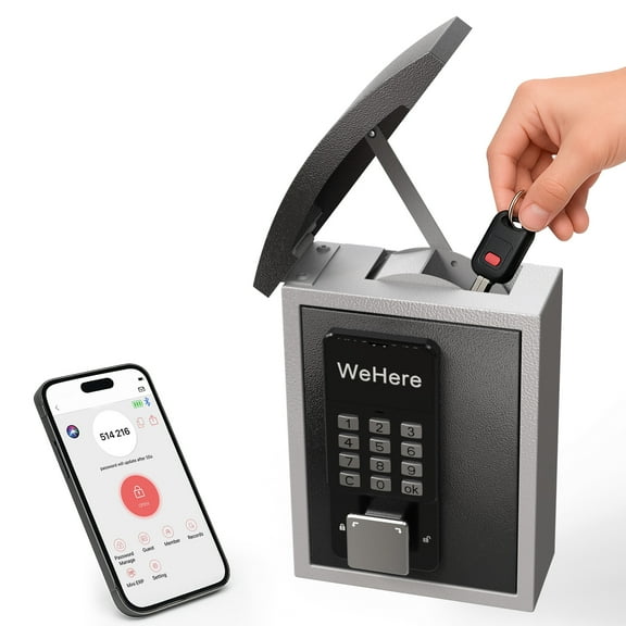 WeHere Key Lock Box with Drop Slot, Metal Smart Lockbox Wall Mount for Realty Business, Apartment