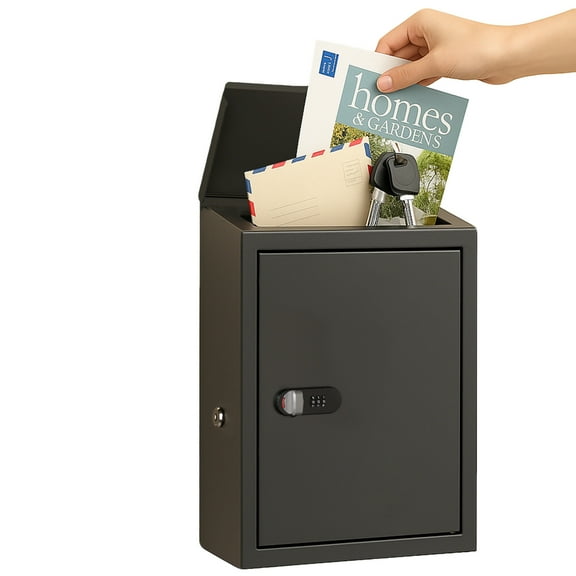 WeHere Wall-Mount Mailbox for Outside, Galvanized Steel Rust-Proof Mailboxes with Combination & Key Unlock, Key Drop Box, Large Locking Letter Box for House Porc, Front Door, Fence