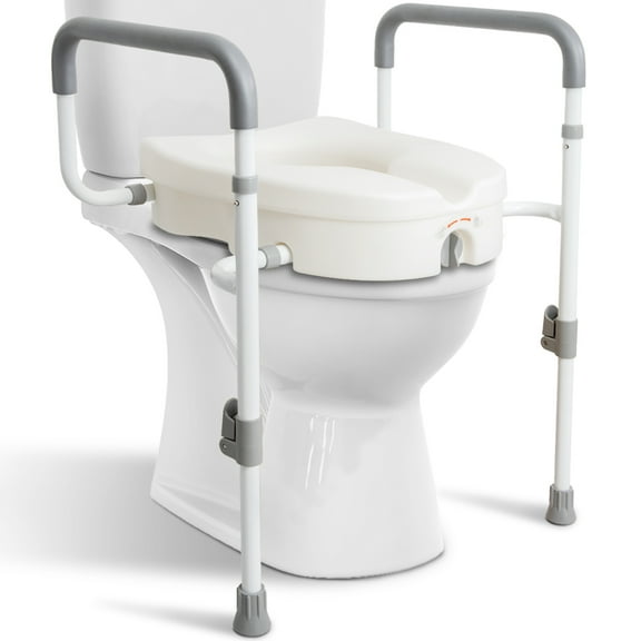 WeHwupe Raised Toilet Seat with Handles for Elderly - Toilet Seat Risers for Seniors with Adjustable Padded Arms - Elevated Toilet Safety Seat for Standard or Elongated Commode