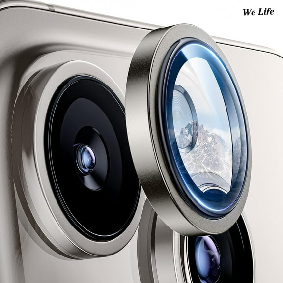 WeLife Compatible with iPhone 16 Pro Max / iPhone 16 Pro Camera Lens Protector, Individual Anti Scratch Metal Ring Tempered Glass Camera Screen Protector (Natural Titanium)