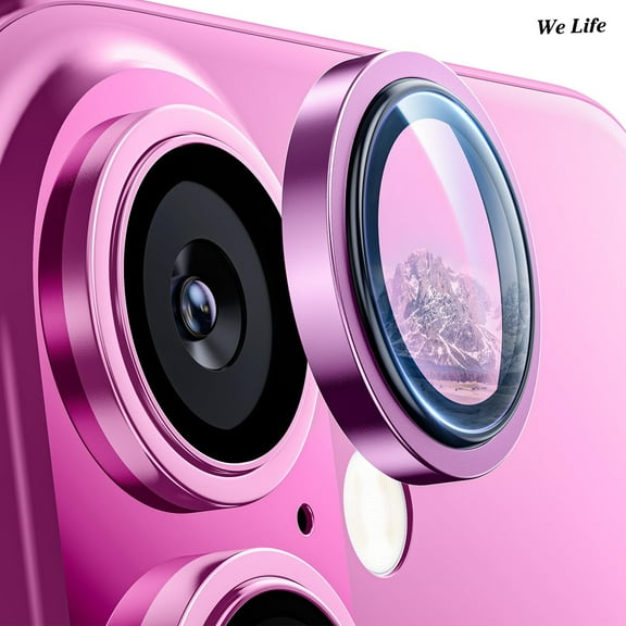 WeLife Compatible with iPhone 16 / iPhone 16 Plus Camera Lens Protector, Individual Anti Scratch Metal Ring Tempered Glass Camera Screen Protector (Pink)
