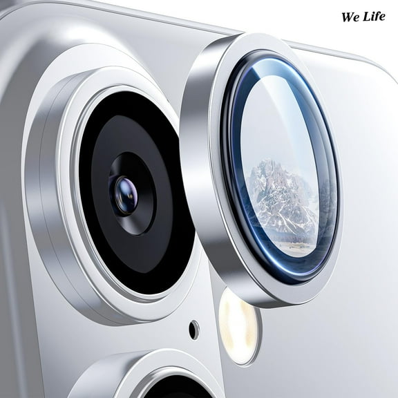 WeLife Compatible with iPhone 16 / iPhone 16 Plus Camera Lens Protector, Individual Anti Scratch Metal Ring Tempered Glass Camera Screen Protector (White)