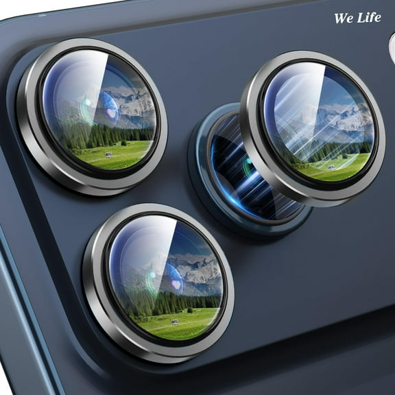 WeLife Compatible with iPhone 17 Pro Max / iPhone 17 Pro Camera Lens Protector, Individual Anti Scratch Metal Ring Tempered Glass Camera Screen Protector (Black)