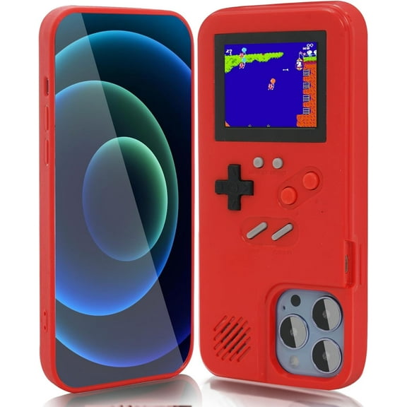 Gameboy Case for iPhone 16 Pro,Handheld Retro 168 Classic Games,Color Video Display Game Case for iPhone,Anti-Scratch Shockproof Phone Cover for iPhone Red