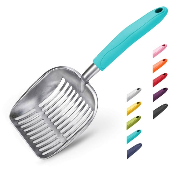 WePet Jumbo Cat Litter Scoop, Aluminum Alloy Sifter , Kitty Metal Scooper, Sifter with Deep Shovel, Turkish Blue