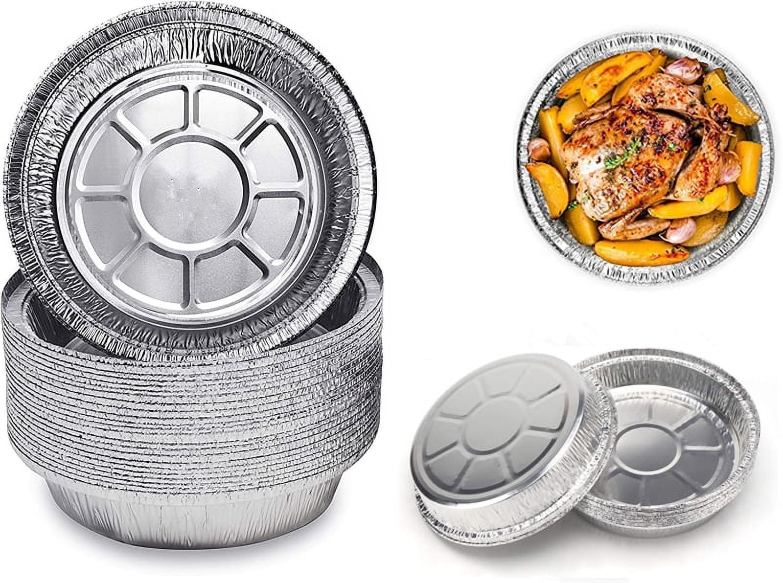 WePro 100 Pack 6 Inch Round Deep Aluminum Foil Trays Round Foil Pie ...