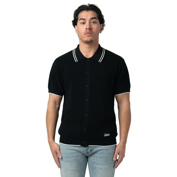 WeSC Men's Short Sleeve Contrast Collar Refined Sweater Polo Button Down Shirt, Sizes S-2XL