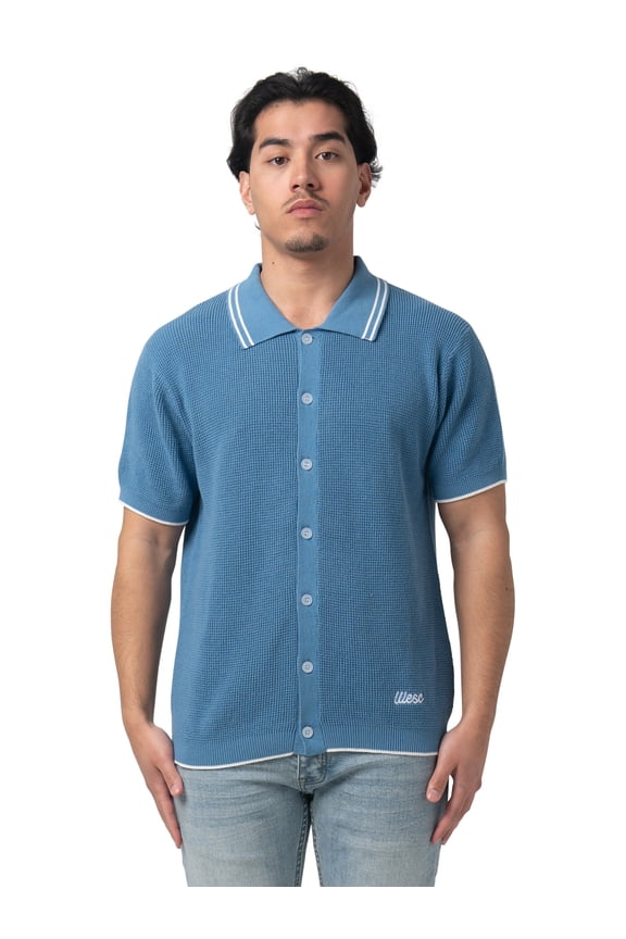 Men's Short Sleeve Contrast Collar Refined Sweater Polo Button Down Shirt, Sizes S-2XL