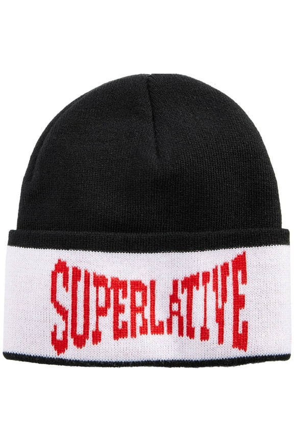 Mens Superlative Beanie Hat, Black, One Size