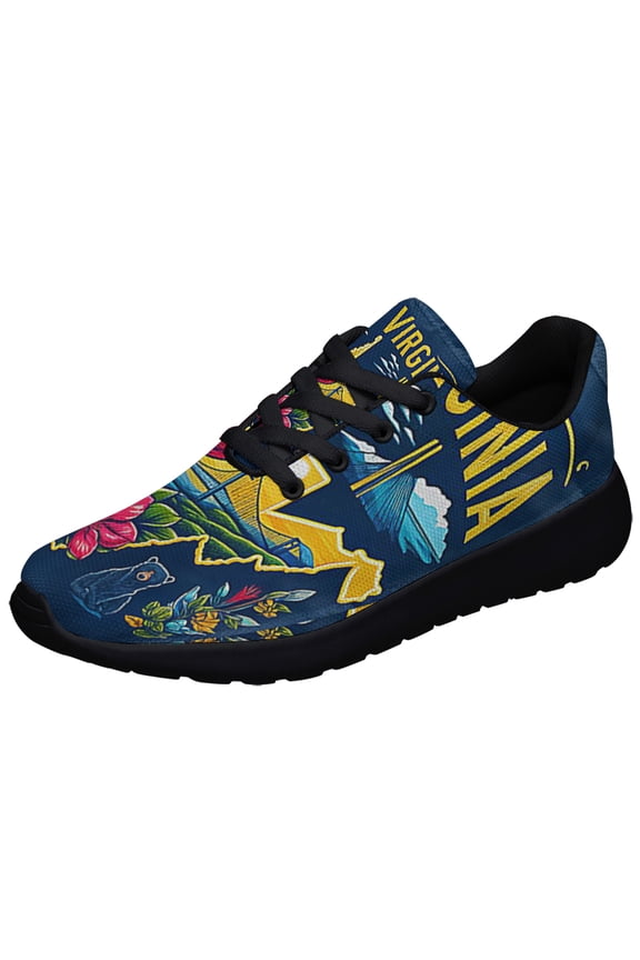 WeStVirginia Cardinal Rhododendron Black Bear Map Shoes Sneakers Black Size 6