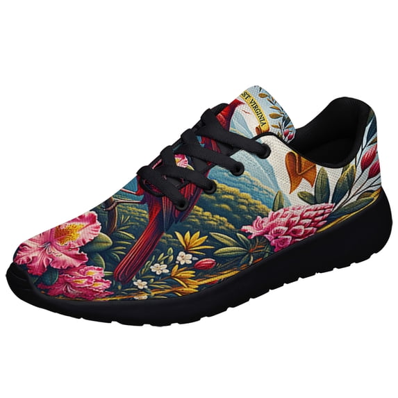 WeStVirginia Cardinal and Rhododendron Flower Shoes Sneakers Black Size 10.5