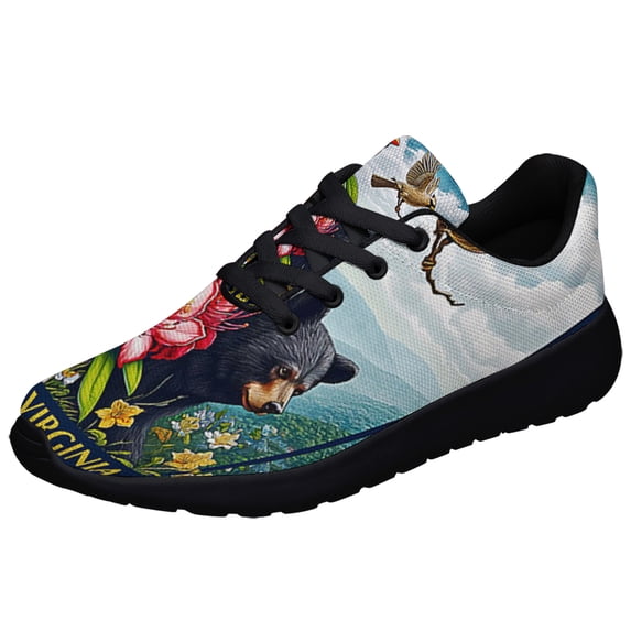 WeStVirginia Cardinal and Rhododendron Flower and Black Bear Shoes Sneakers Black Size 5