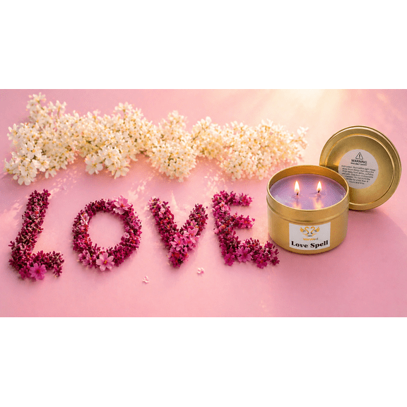 WeWed Love Spell Scented Candle, Romantic Fragrance, Reusable Gold Tin, 4 oz, Hand-Poured, Double Wick, for Relaxation & Aromatherapy