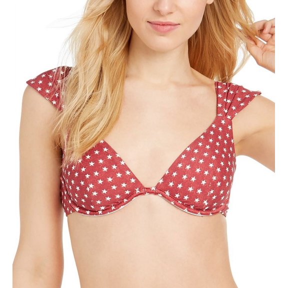 WeWoreWhat DARK RED STARS Allie Star-Print Underwire Bikini Swim Top, US X-Small