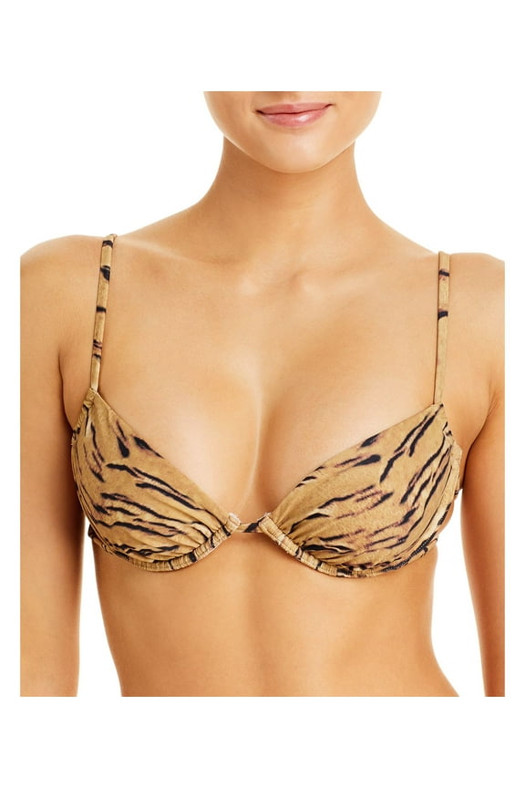 WeWoreWhat Womens Ruched Underwire Bikini Top, Medium,,Tan Tiger