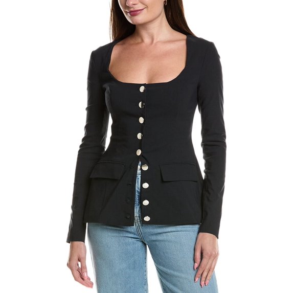 WeWoreWhat womens Boatneck Peplum Linen-Blend Blazer Top, 4, Black