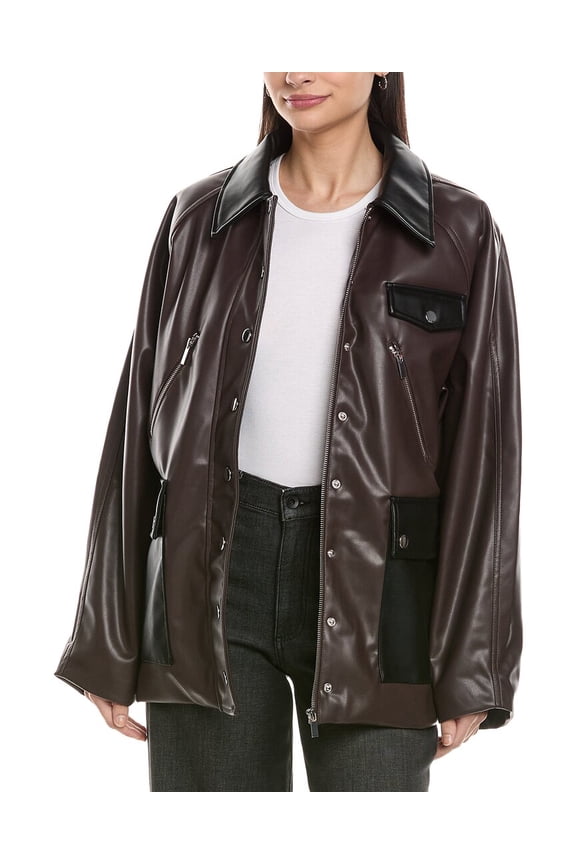 WeWoreWhat womens  Cocoon Leather Jacket, XXS, Black