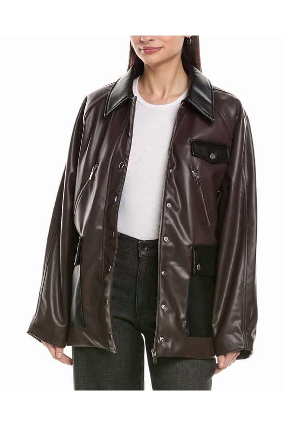 WeWoreWhat womens Cocoon Leather Jacket, l, Black