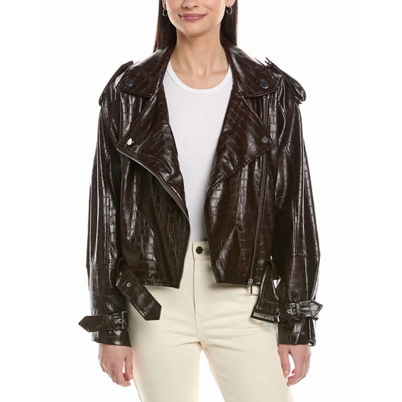 WeWoreWhat womens Cropped Moto Jacket, m, Brown