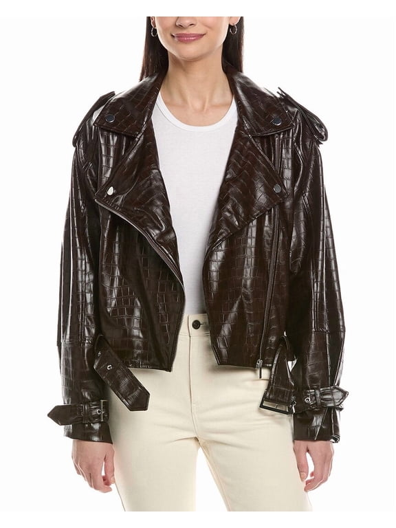 WeWoreWhat womens Cropped Moto Jacket, xs, Brown