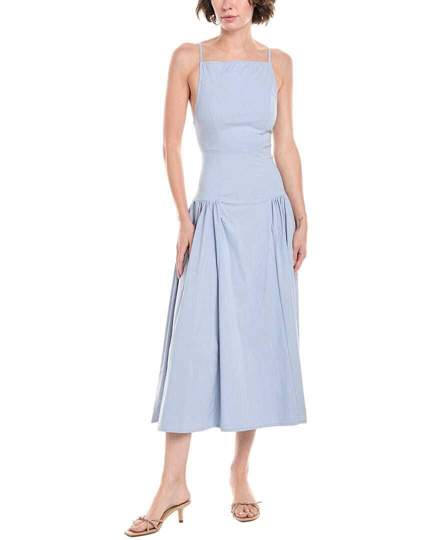 WeWoreWhat womens Flare Panel Linen-Blend Midi Dress, 2, Blue