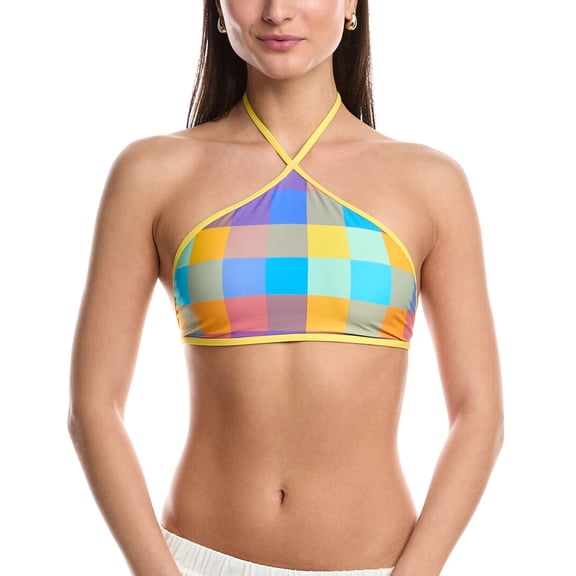 WeWoreWhat womens High Neck Halter Top Bikini Top, l, Pink