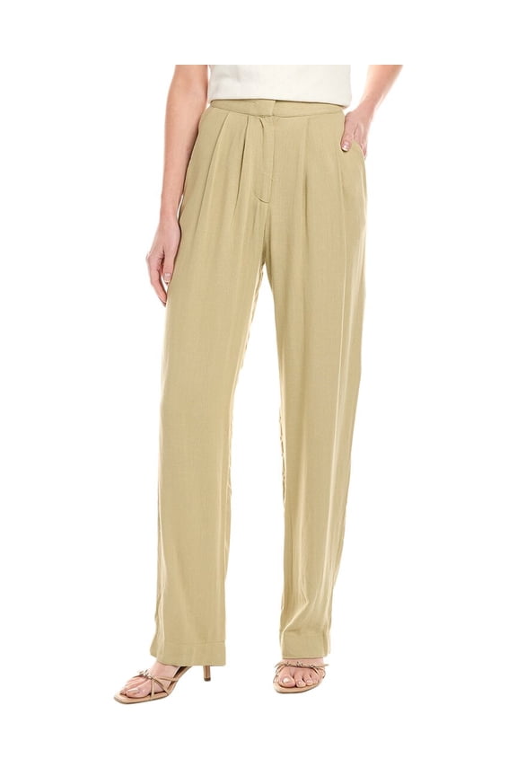 WeWoreWhat womens Pleated Linen-Blend Pant, 12, Green