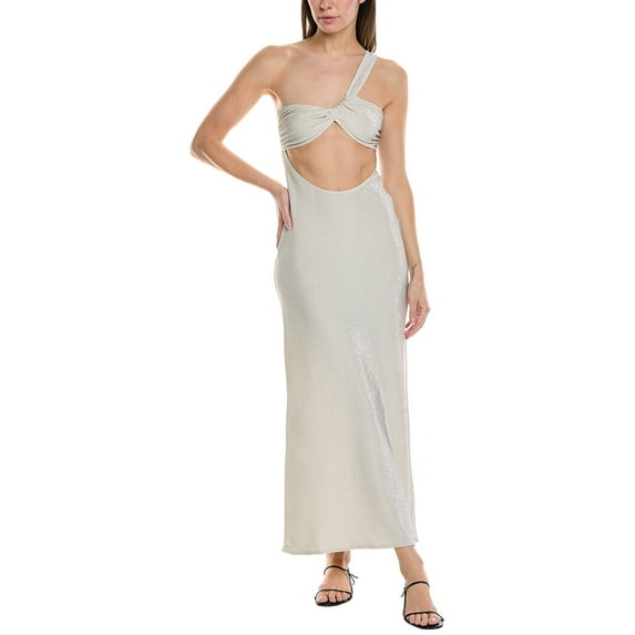 WeWoreWhat womens Ruched Asymmetrical Knit Maxi Dress, m, White