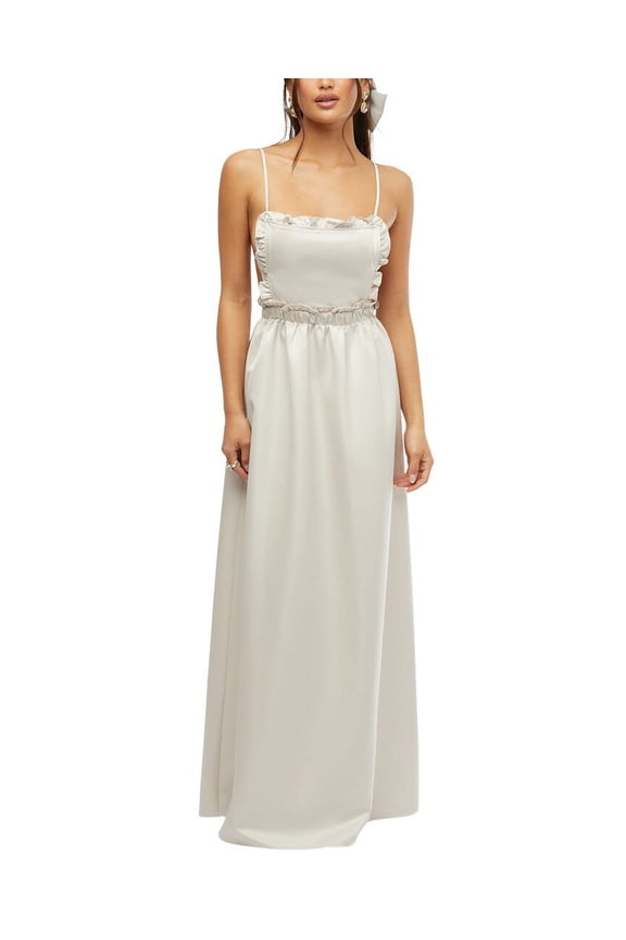 WeWoreWhat womens Ruffle Bib Maxi Dress, xs, White