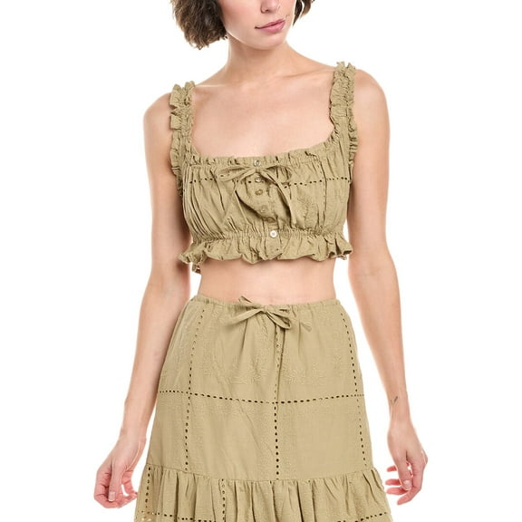 WeWoreWhat womens  Ruffle Crop Top, XXS, Beige