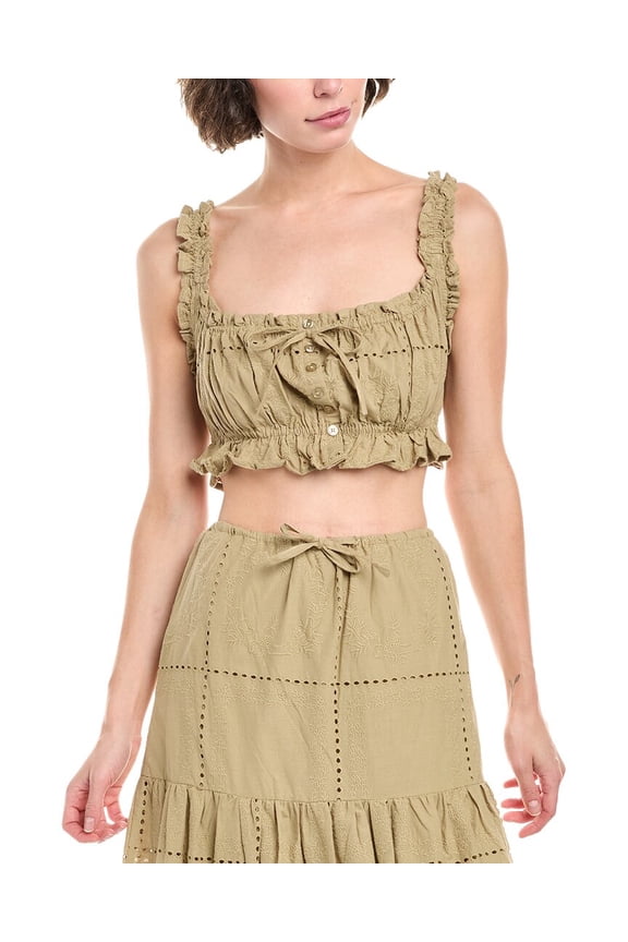 WeWoreWhat womens Ruffle Crop Top, XXS, Beige