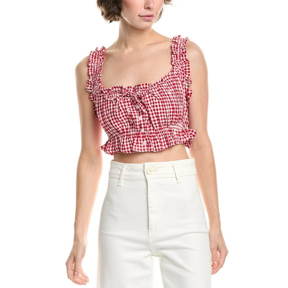 WeWoreWhat womens  Ruffle Crop Top, XXS, Red