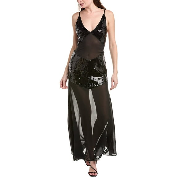 WeWoreWhat womens  Sheer Panel Maxi Dress, 4, Black