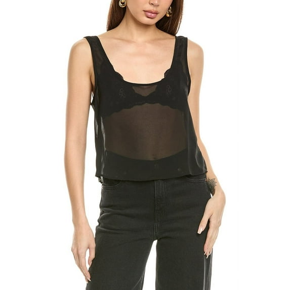 WeWoreWhat womens Square Neck Chiffon Tank, XXS, Black