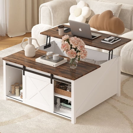 Waleaf Wooden Coffee Table, Lift Top Coffee Table with Large Hidden Storage Shelf for Living Room