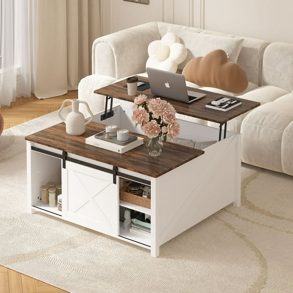 Waleaf Wooden Coffee Table, Lift Top Coffee Table with Large Hidden Storage Shelf for Living Room