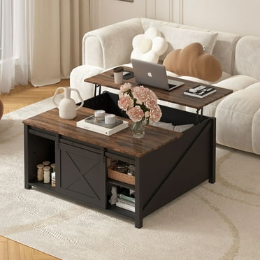 Waleaf Wooden Convertible Coffee Table, Lift Top Coffee Table with Large Hidden Storage Shelf for Living Room