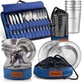 thumbnail image 1 of Wealers 4-Person Camping Utensils Stainless Steel Dinnerware Set with Mesh Bag, Blue, 1 of 9