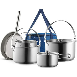 Camco Stainless Steel Nesting Cookware Set- Non Stick Pans and Pots with  Removable Handles, Space Efficient Excellent for RVs and Compact Kitchen,  10-Piece Set (43921) 