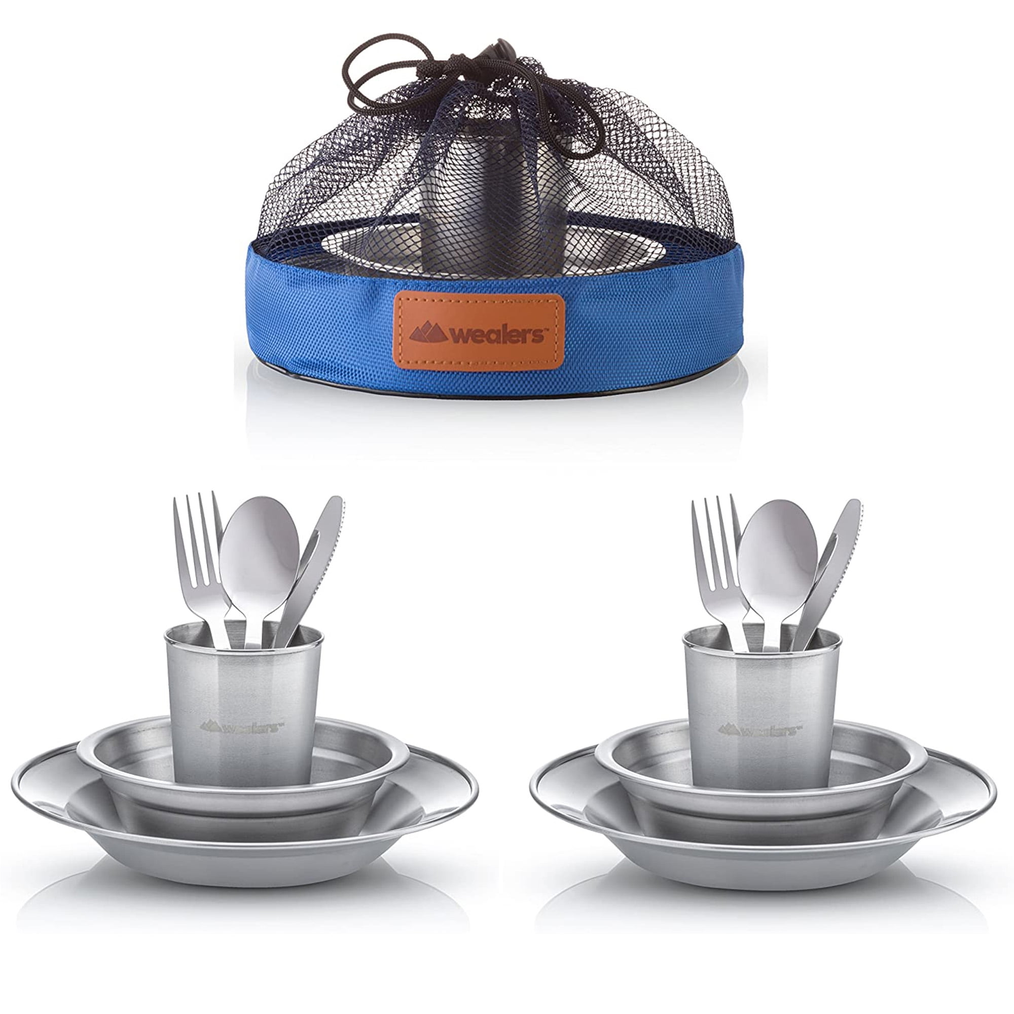 Wealers Camping Utensils Set Stainless Steel Dinnerware for 2 with Mesh